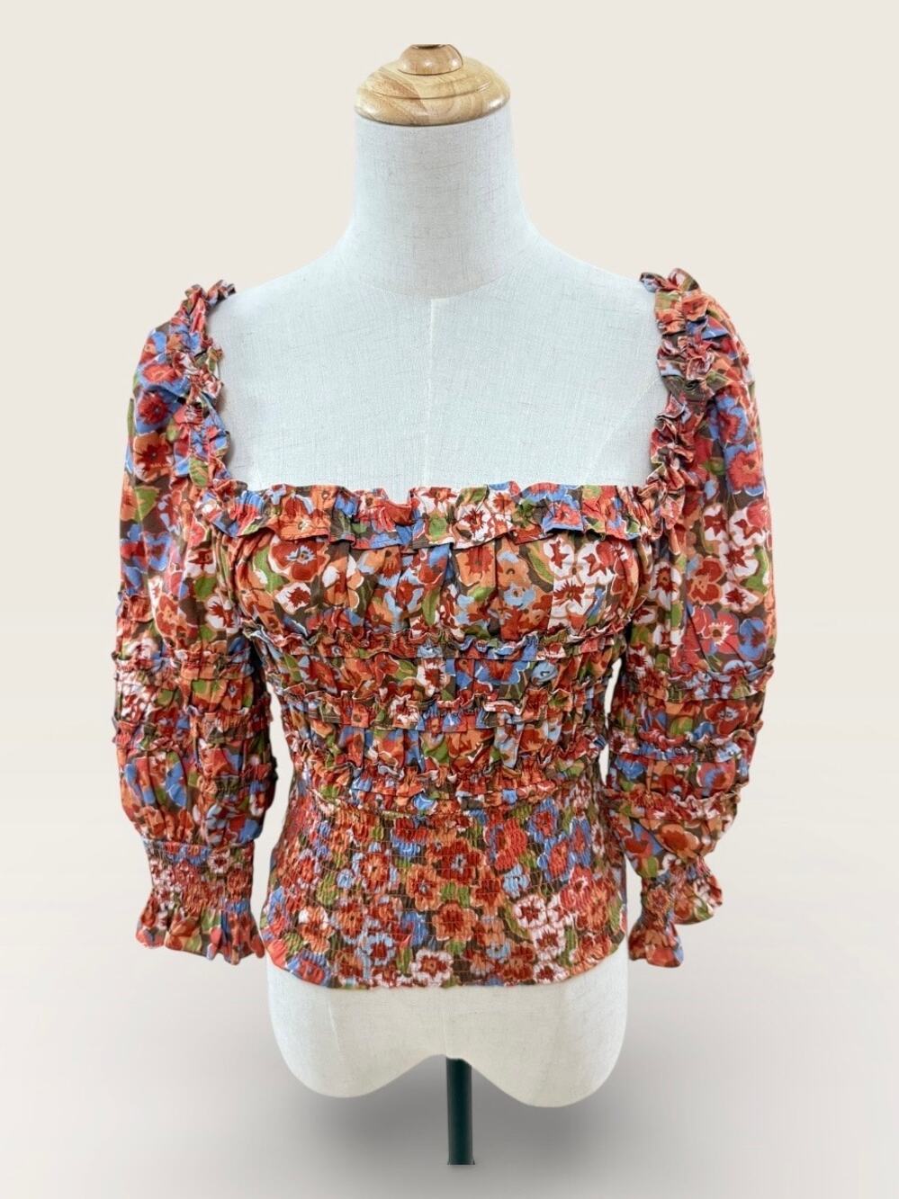 House of Harlow 1960 Ruffle Square Neck Smocked Top, Size XS